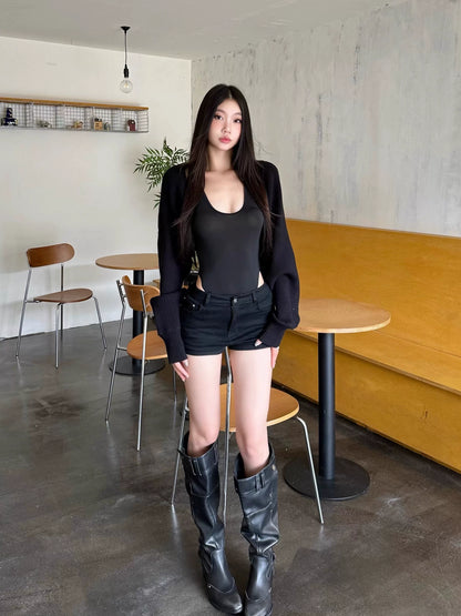 Aylen Cutout Bodysuit & Knit Shrug Set