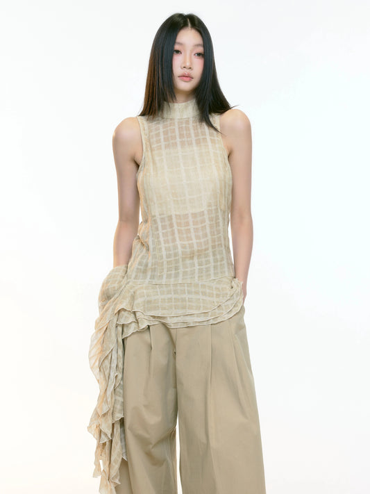 Aria Textured Asymmetrical Drape Top