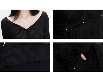 Elara Off-Shoulder Ribbed Button-Up Top