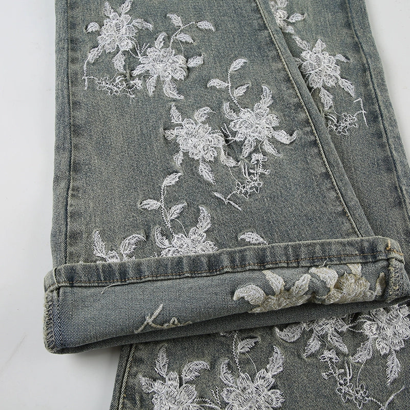 Whisper Bloom Low-Rise Embroidered Flare Jeans