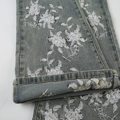 Whisper Bloom Low-Rise Embroidered Flare Jeans