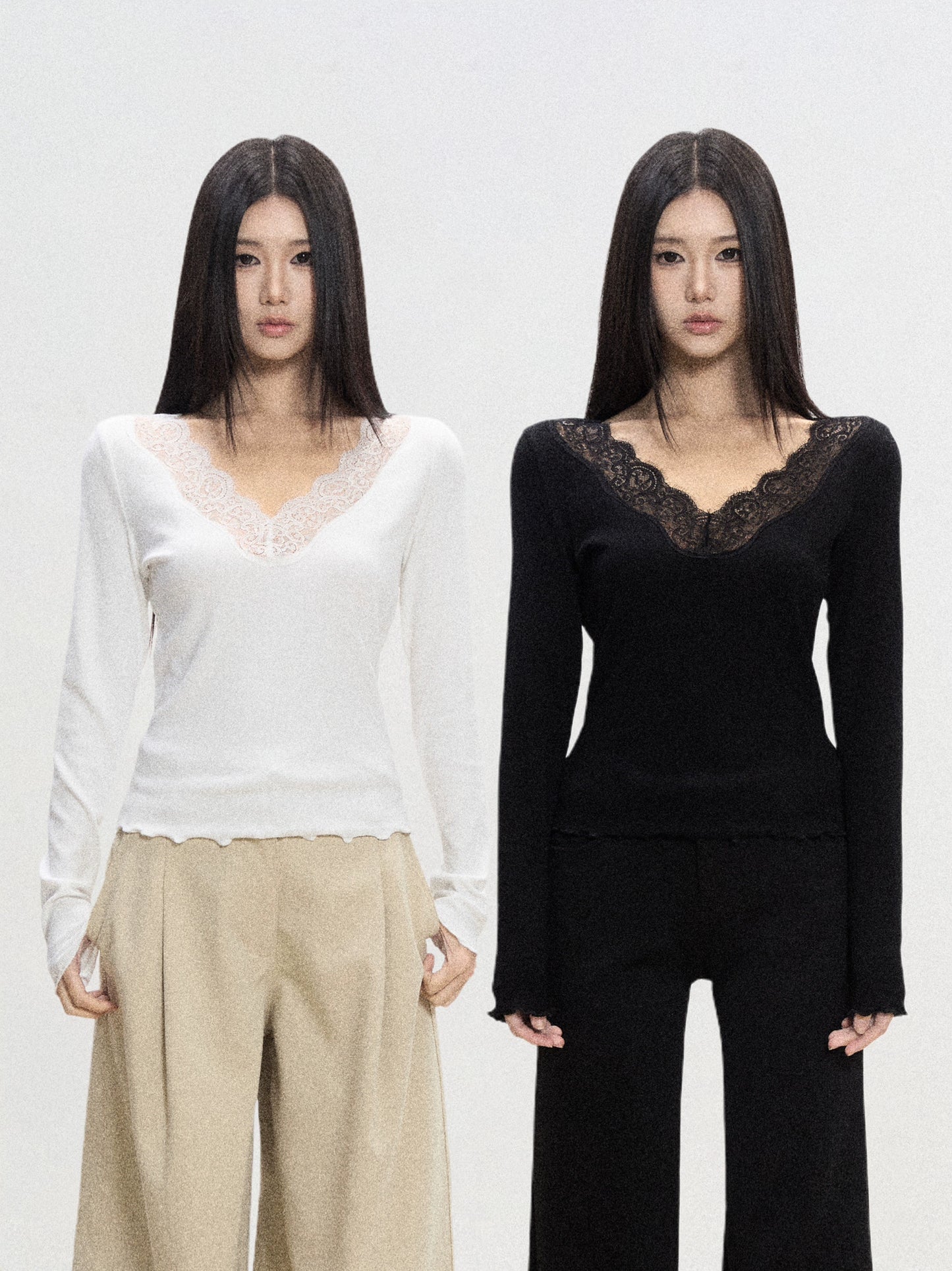 Lace-Trim V-Neck Knit Top