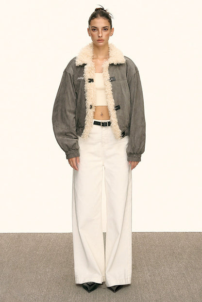 Marlo Shearling Trim Bomber Jacket