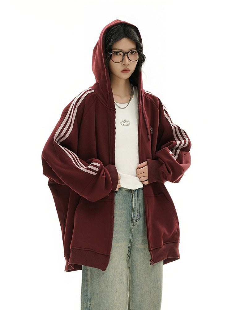 Aster Oversized Triple-Stripe Zip Hoodie