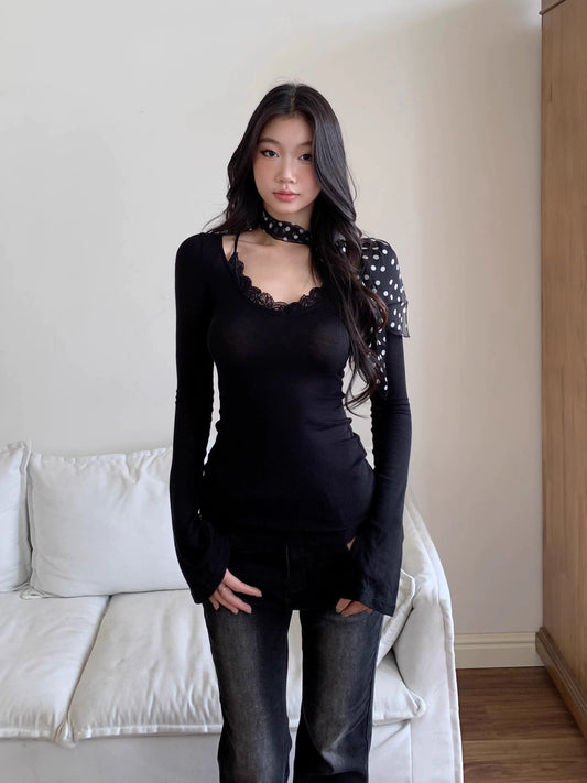 Liora Lace Trim Knit Top