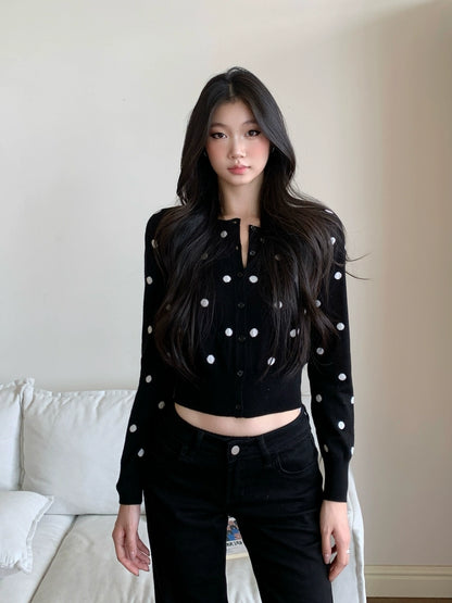 Maelle Polka Dot Cropped Cardigan
