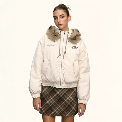 Ivory Faux Fur Hooded Winter Jacket