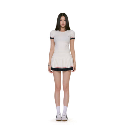 Alina Contrast Trim Pleated Skirt Set