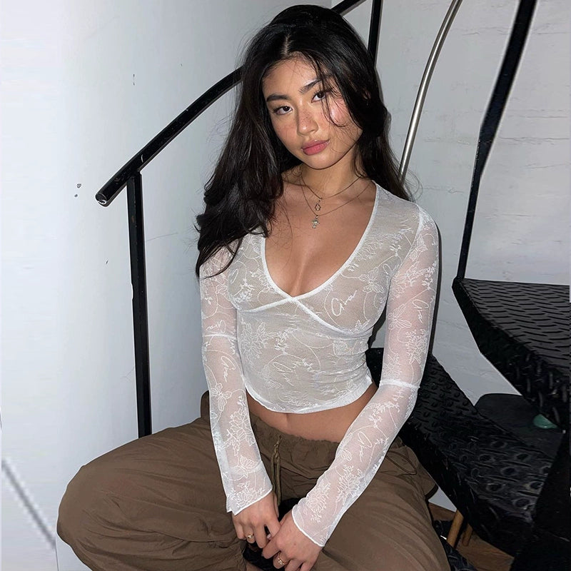 Aurelia Sheer Lace Ribbon Top