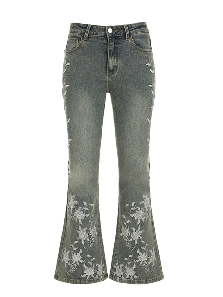 Whisper Bloom Low-Rise Embroidered Flare Jeans