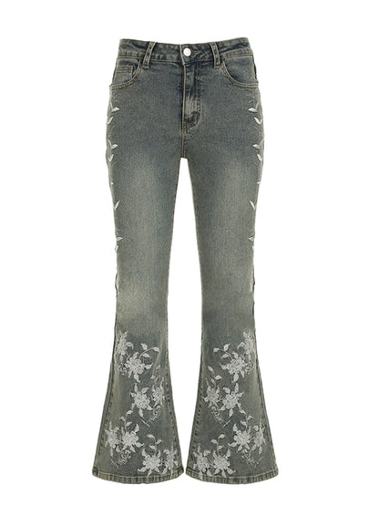 Whisper Bloom Low-Rise Embroidered Flare Jeans