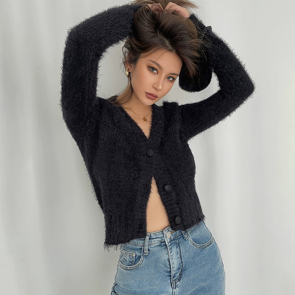 Luna Soft Fuzzy Knit Button Cardigan