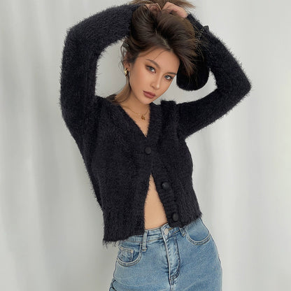 Luna Soft Fuzzy Knit Button Cardigan