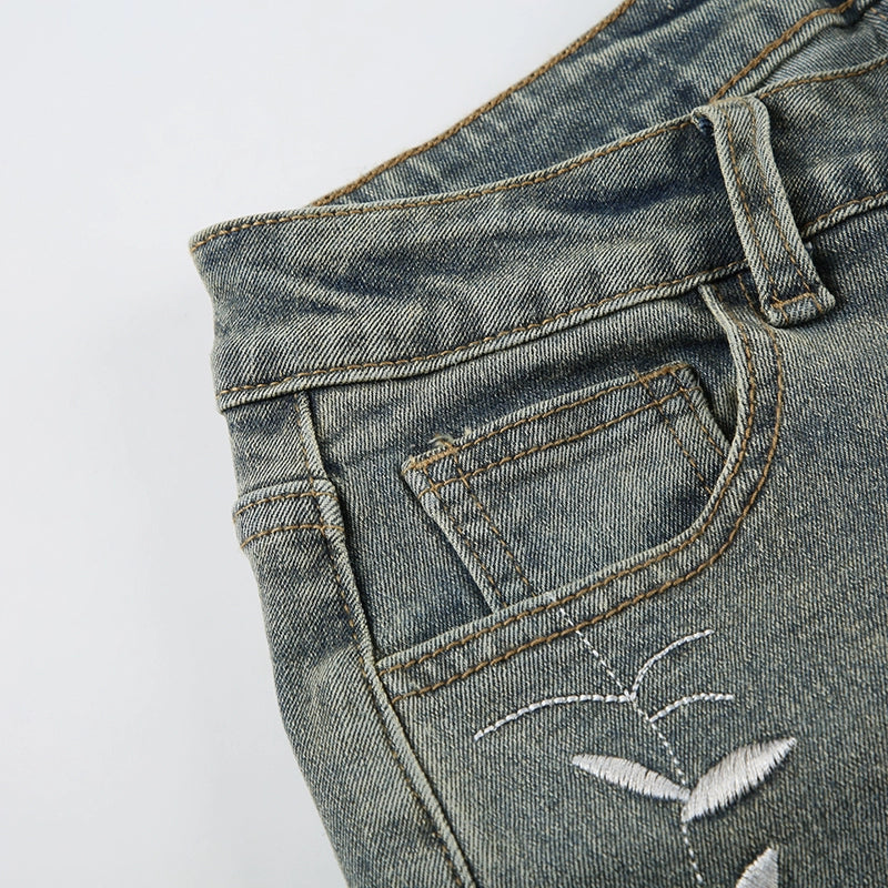 Whisper Bloom Low-Rise Embroidered Flare Jeans