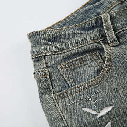 Whisper Bloom Low-Rise Embroidered Flare Jeans