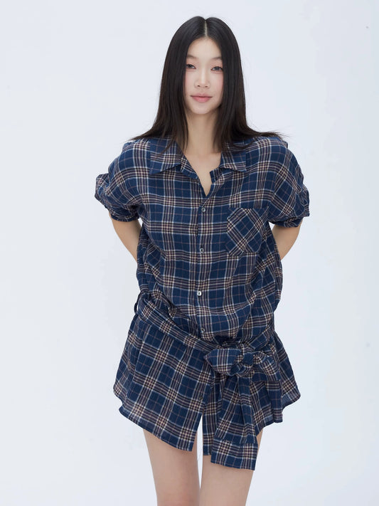 Rina Plaid Tie Shirt Dress