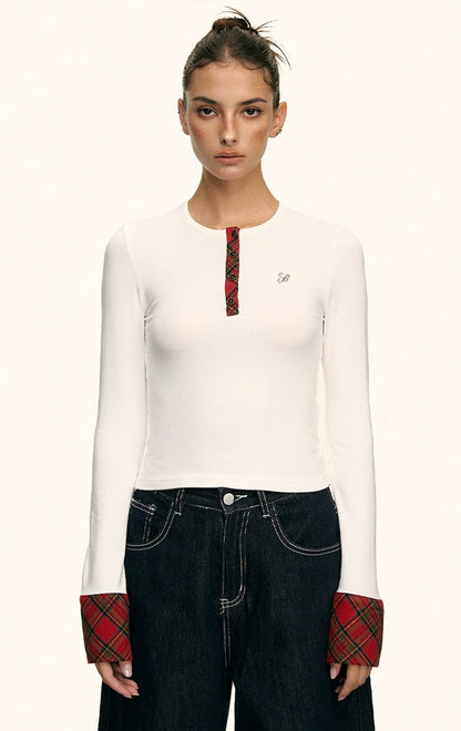 Aria Contrast Plaid Cuff Top