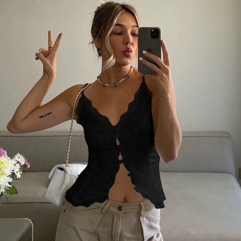 Lace Bloom Front-Tie Camisole