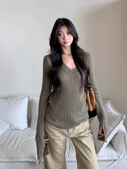 Aira Ribbed V-Neck Sweater