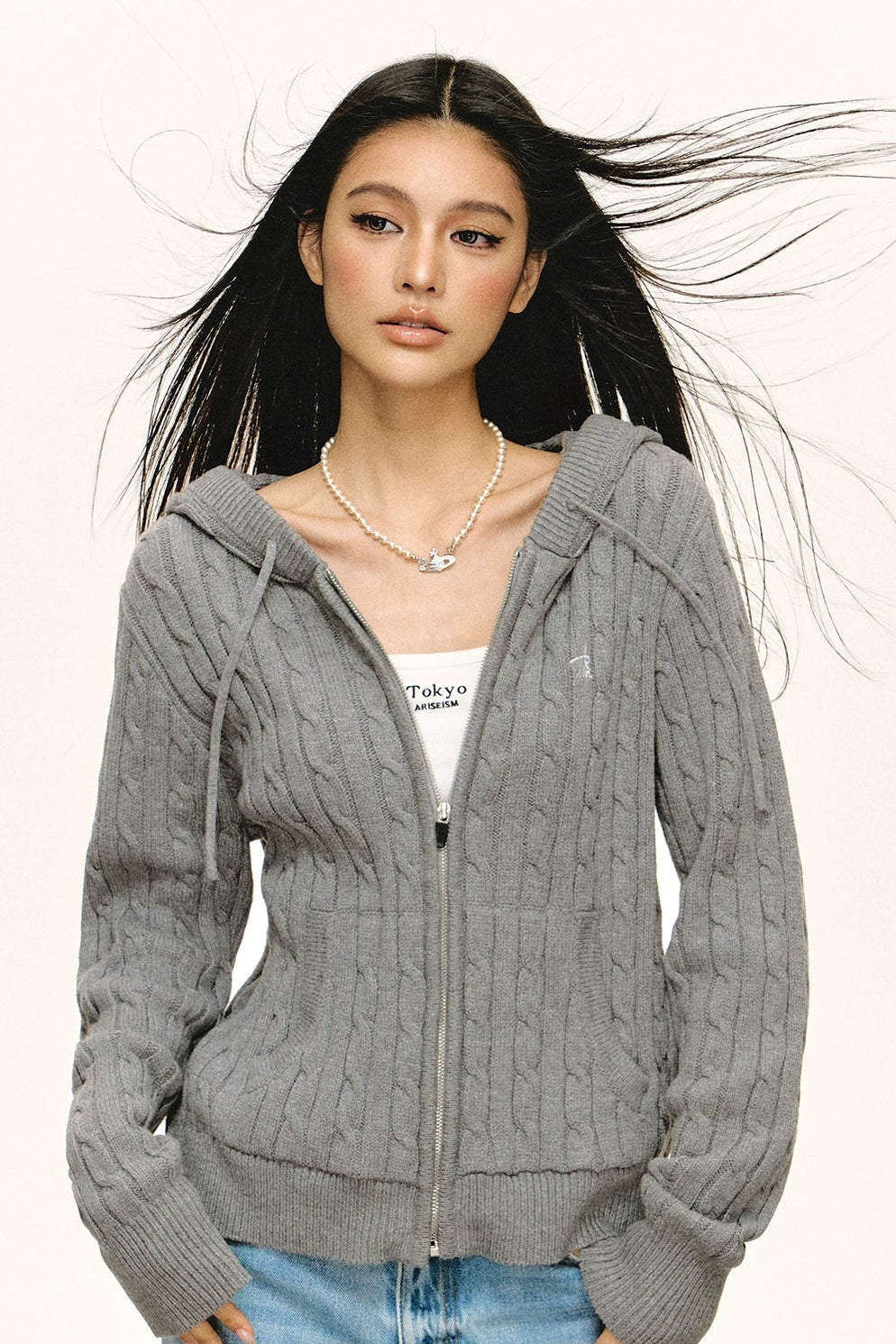 Emelia Vintage Hooded Knit Zipper Cardigan