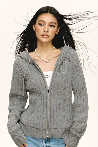 Emelia Vintage Hooded Knit Zipper Cardigan