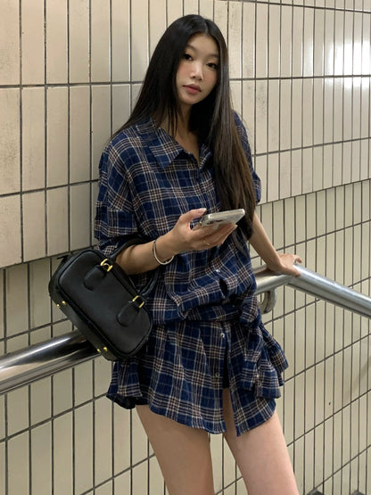 Rina Plaid Tie Shirt Dress