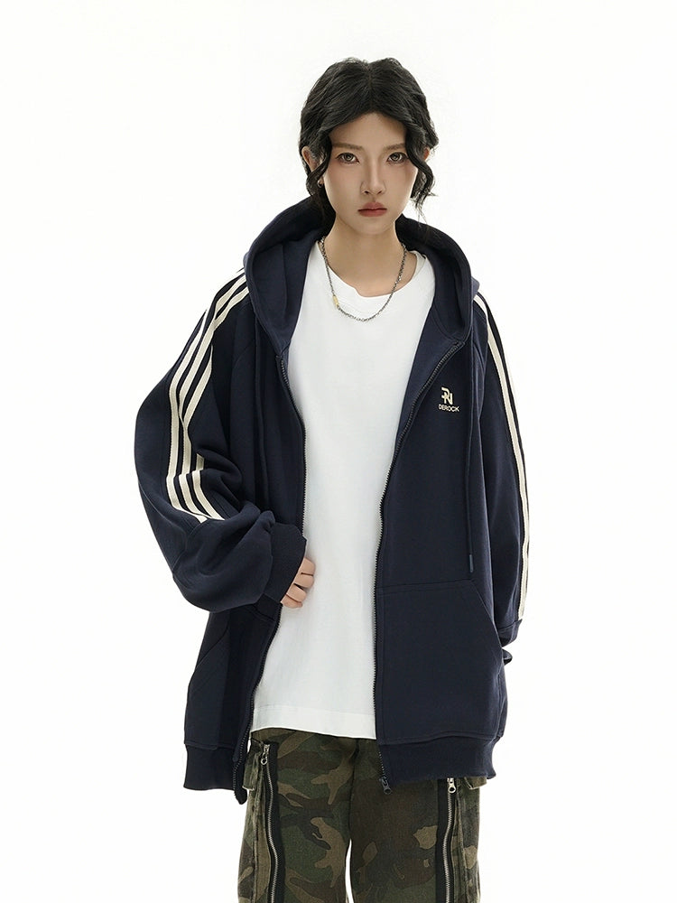 Aster Oversized Triple-Stripe Zip Hoodie