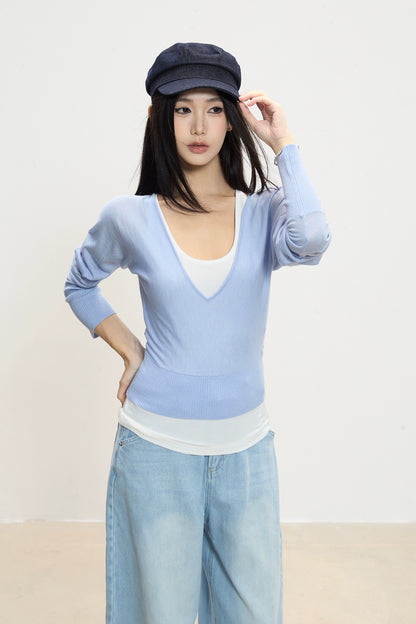 Luna Deep V-Neck Knit Top