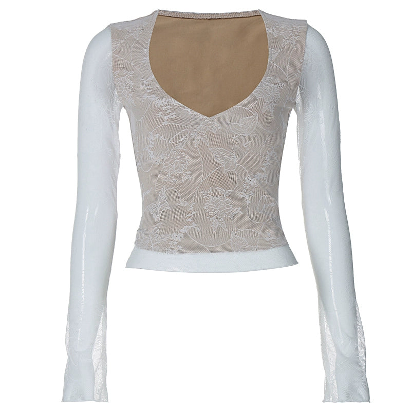 Aurelia Sheer Lace Ribbon Top