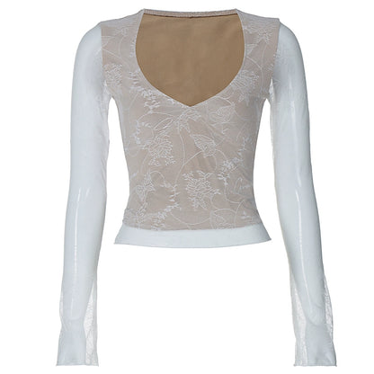 Aurelia Sheer Lace Ribbon Top