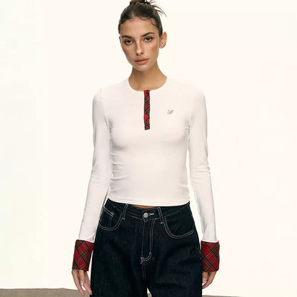 Aria Contrast Plaid Cuff Top