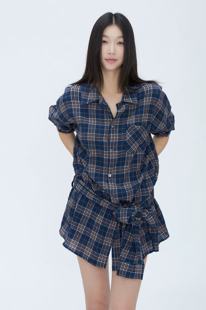 Rina Plaid Tie Shirt Dress