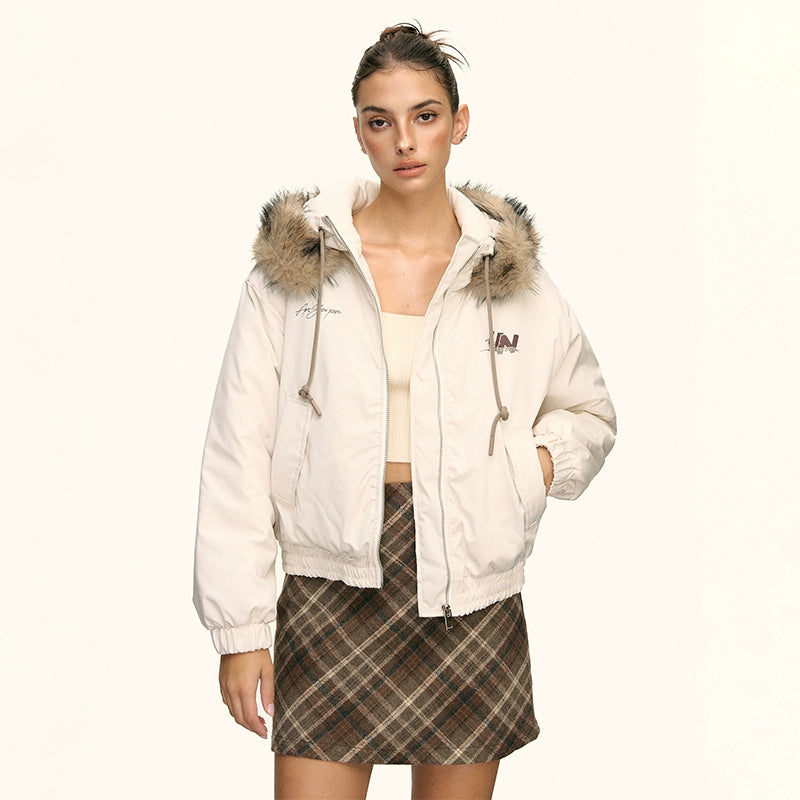 Ivory Faux Fur Hooded Winter Jacket