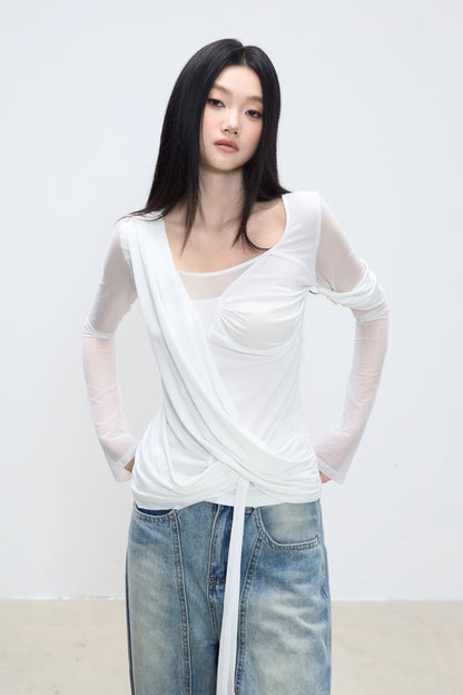 Elena Mesh Wrap Long Sleeve Top