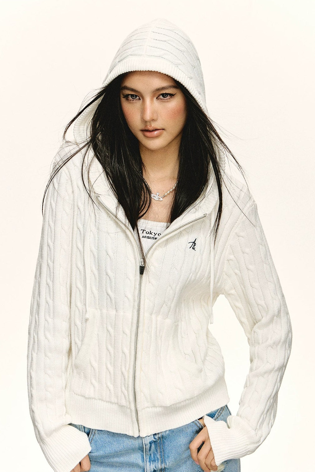 Emelia Vintage Hooded Knit Zipper Cardigan