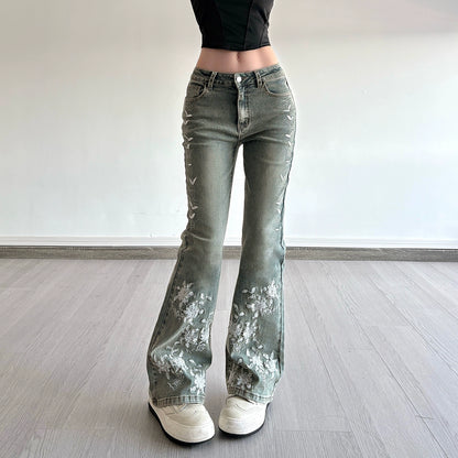 Whisper Bloom Low-Rise Embroidered Flare Jeans