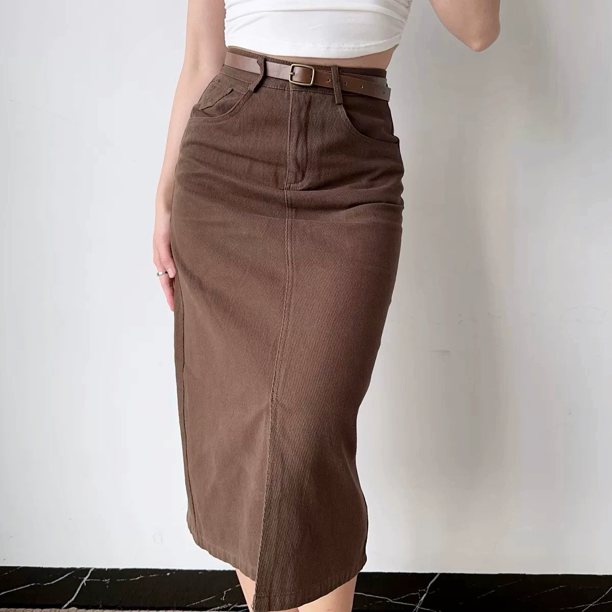 Lila Denim Midi Skirt