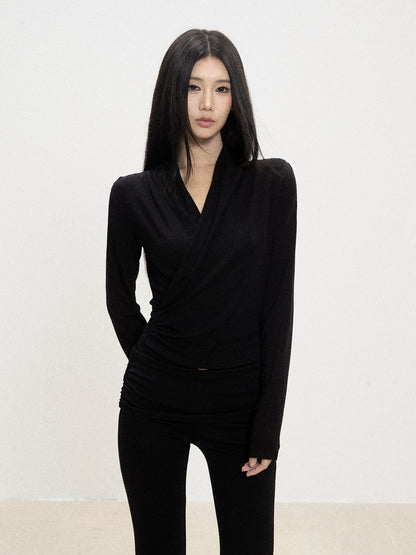 Mina Wrap Front Knit Top
