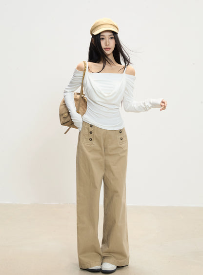 Lena Draped Shoulder Long Sleeve Top