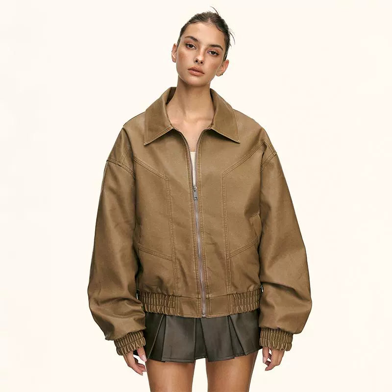 Rhea Tan Oversized Zip Jacket