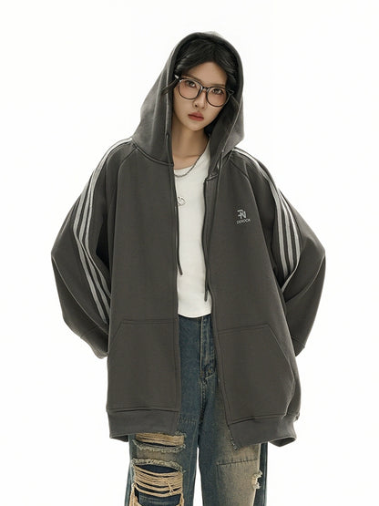 Aster Oversized Triple-Stripe Zip Hoodie