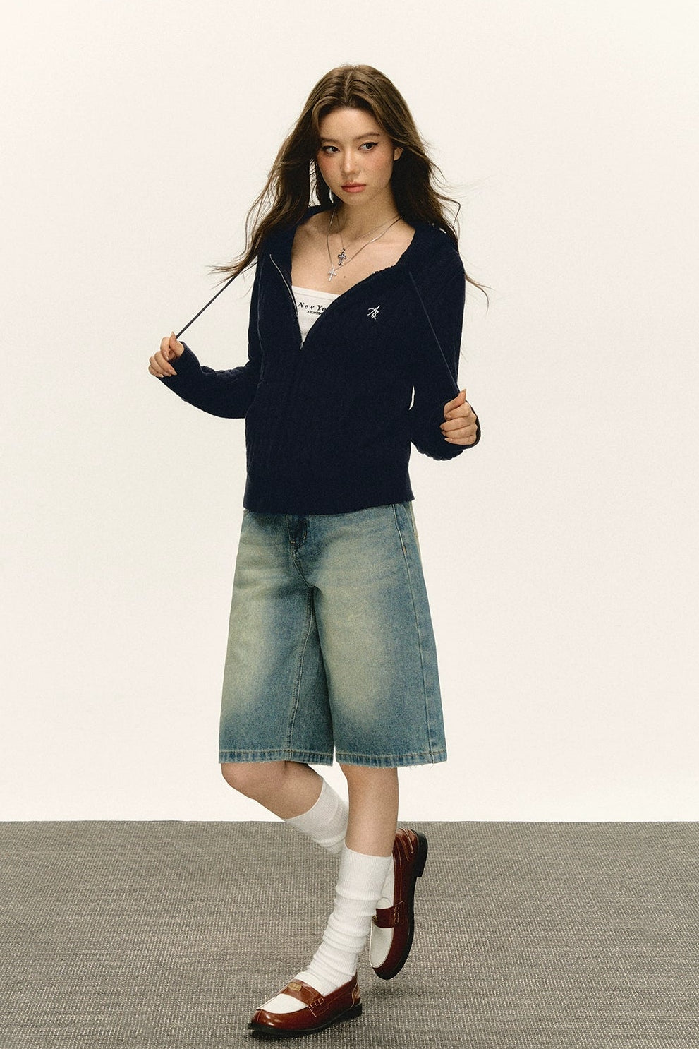 Emelia Vintage Hooded Knit Zipper Cardigan