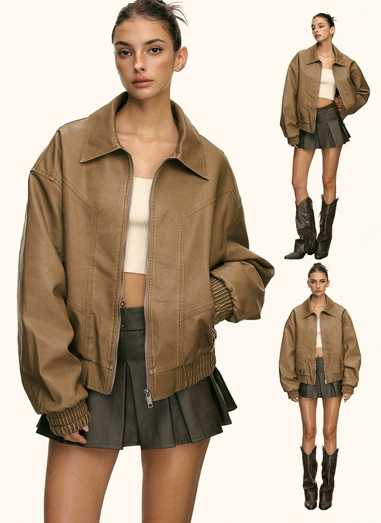Rhea Tan Oversized Zip Jacket