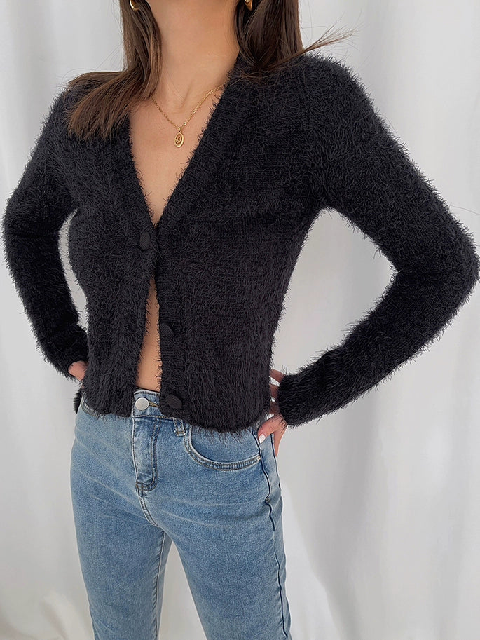 Luna Soft Fuzzy Knit Button Cardigan