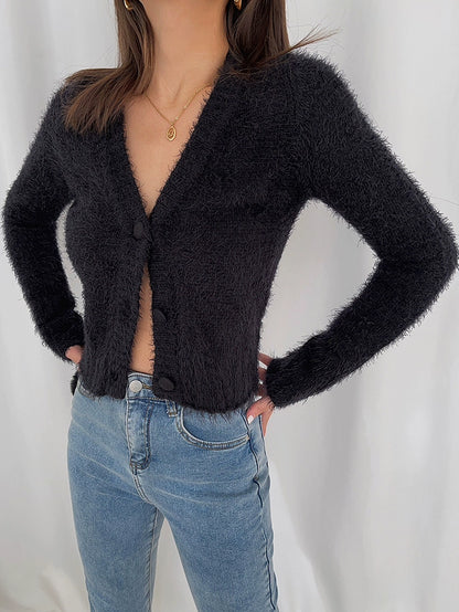 Luna Soft Fuzzy Knit Button Cardigan