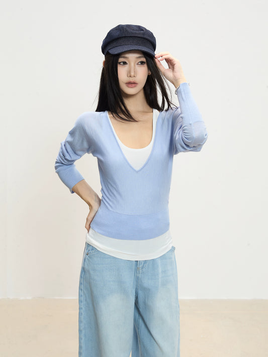 Luna Deep V-Neck Knit Top