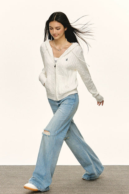 Emelia Vintage Hooded Knit Zipper Cardigan