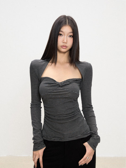 Kira Striped Sweetheart Long Sleeve Top