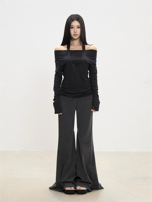 Celia Striped Off-Shoulder Halter Top