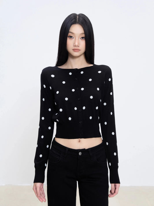 Maelle Polka Dot Cropped Cardigan